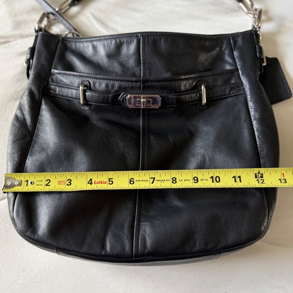 Coach Chelsea Black Leather Hobo Shoulder Bag Turnlock Silver Hardware 17816 - Picture 7 of 13